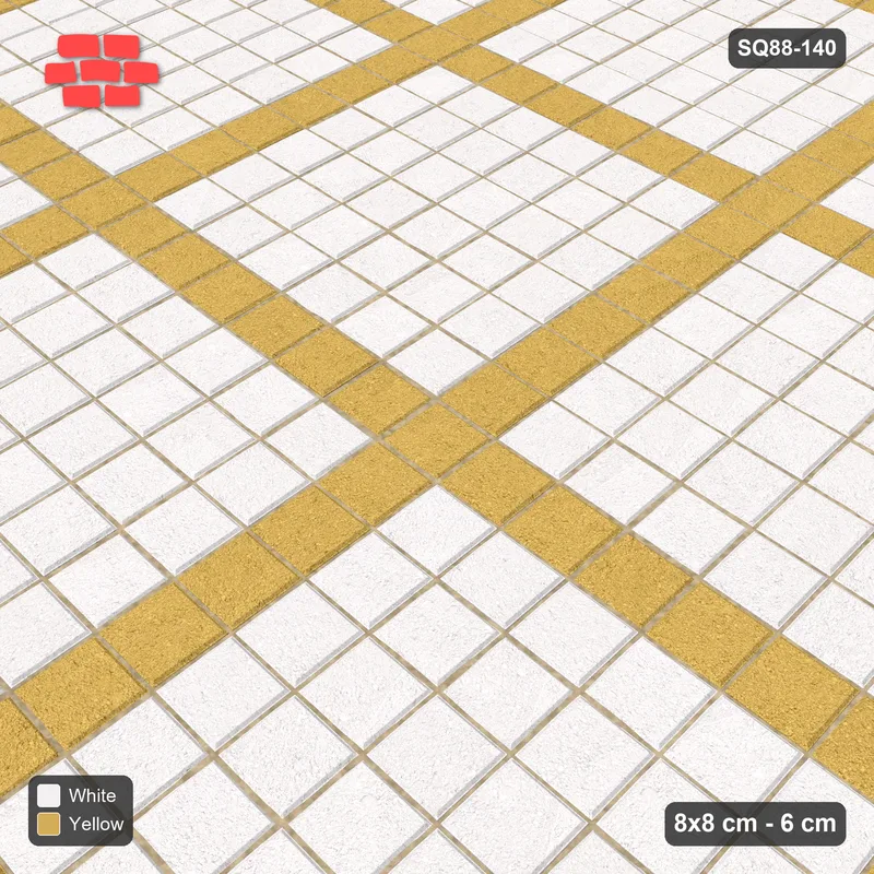 Interlock (Pasco) 8x8 cm · SQ88-140 · Stack Bond Grid Lines Every 7 Cobbles in Kerb Frame · Side view Interlock (Pasco) 8x8 cm · SQ88-140 · Stack Bond Grid Lines Every 7 Cobbles in Kerb Frame · Side view