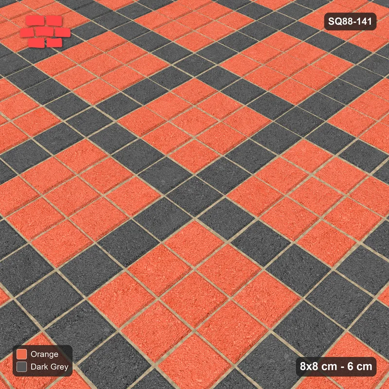 Interlock (Pasco) 8x8 cm · SQ88-141 · Stack Bond Grid Lines Every 4 Cobbles · Side view Interlock (Pasco) 8x8 cm · SQ88-141 · Stack Bond Grid Lines Every 4 Cobbles · Side view