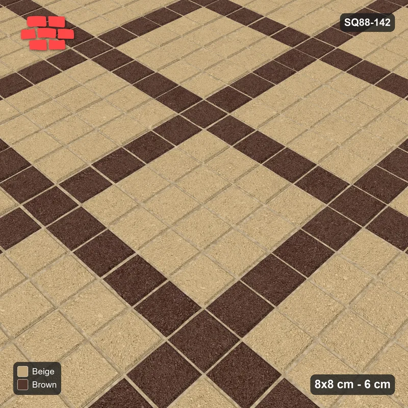 Interlock (Pasco) 8x8 cm · SQ88-142 · Stack Bond Grid Lines Every 5 Cobbles · Side view Interlock (Pasco) 8x8 cm · SQ88-142 · Stack Bond Grid Lines Every 5 Cobbles · Side view