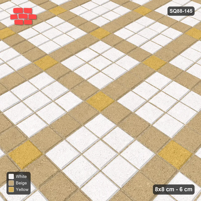 Interlock (Pasco) 8x8 cm · SQ88-145 · Stack Bond Grid Lines Every 4 Cobbles with Accent Dots · Side view Interlock (Pasco) 8x8 cm · SQ88-145 · Stack Bond Grid Lines Every 4 Cobbles with Accent Dots · Side view