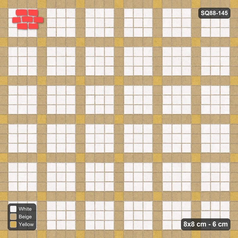 Interlock (Pasco) 8x8 cm · SQ88-145 · Stack Bond Grid Lines Every 4 Cobbles with Accent Dots · Top view Interlock (Pasco) 8x8 cm · SQ88-145 · Stack Bond Grid Lines Every 4 Cobbles with Accent Dots · Top view