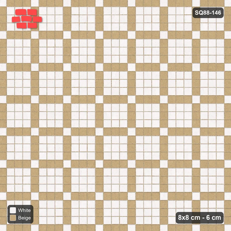 Interlock (Pasco) 8x8 cm · SQ88-146 · Stack Bond Grid Lines Every 4 Cobbles with Accent Dots in Kerb Frame · Top view Interlock (Pasco) 8x8 cm · SQ88-146 · Stack Bond Grid Lines Every 4 Cobbles with Accent Dots in Kerb Frame · Top view