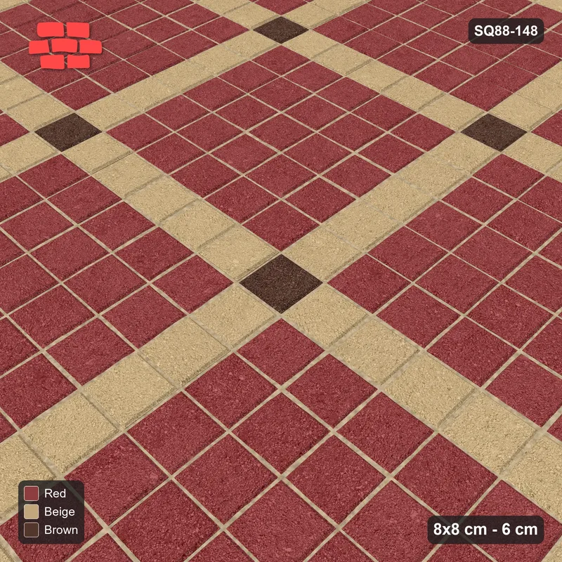 Interlock (Pasco) 8x8 cm · SQ88-148 · Stack Bond Grid Lines Every 6 Cobbles with Accent Dots · Side view Interlock (Pasco) 8x8 cm · SQ88-148 · Stack Bond Grid Lines Every 6 Cobbles with Accent Dots · Side view