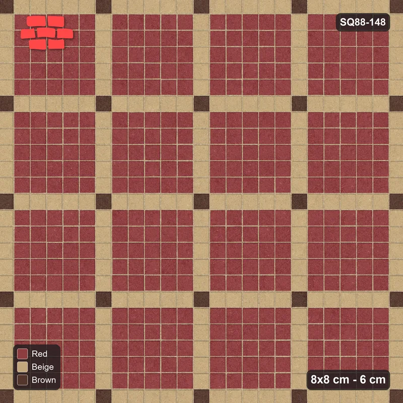 Interlock (Pasco) 8x8 cm · SQ88-148 · Stack Bond Grid Lines Every 6 Cobbles with Accent Dots · Top view Interlock (Pasco) 8x8 cm · SQ88-148 · Stack Bond Grid Lines Every 6 Cobbles with Accent Dots · Top view