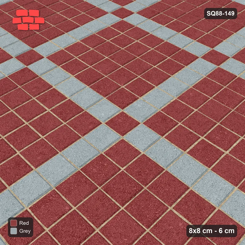 Interlock (Pasco) 8x8 cm · SQ88-149 · Stack Bond Grid Lines Every 6 Cobbles with Accent Dots in Kerb Frame · Side view Interlock (Pasco) 8x8 cm · SQ88-149 · Stack Bond Grid Lines Every 6 Cobbles with Accent Dots in Kerb Frame · Side view