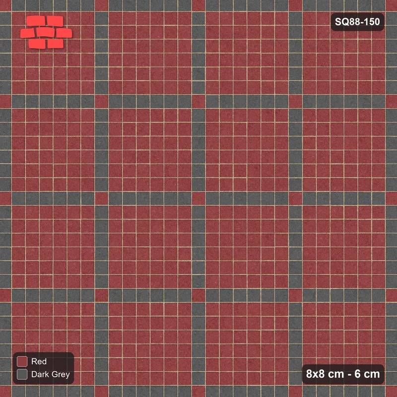 Interlock (Pasco) 8x8 cm · SQ88-150 · Stack Bond Grid Lines Every 7 Cobbles with Accent Dots · Top view Interlock (Pasco) 8x8 cm · SQ88-150 · Stack Bond Grid Lines Every 7 Cobbles with Accent Dots · Top view
