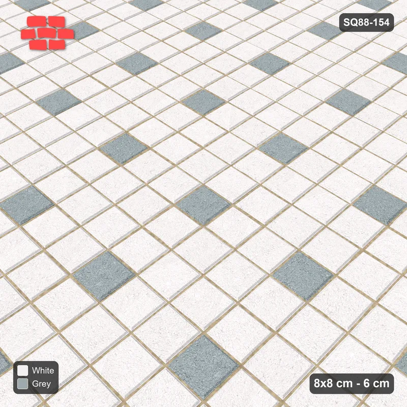 Interlock (Pasco) 8x8 cm · SQ88-154 · Stack Bond Spot Accents Every 3 Cobbles · Side view Interlock (Pasco) 8x8 cm · SQ88-154 · Stack Bond Spot Accents Every 3 Cobbles · Side view