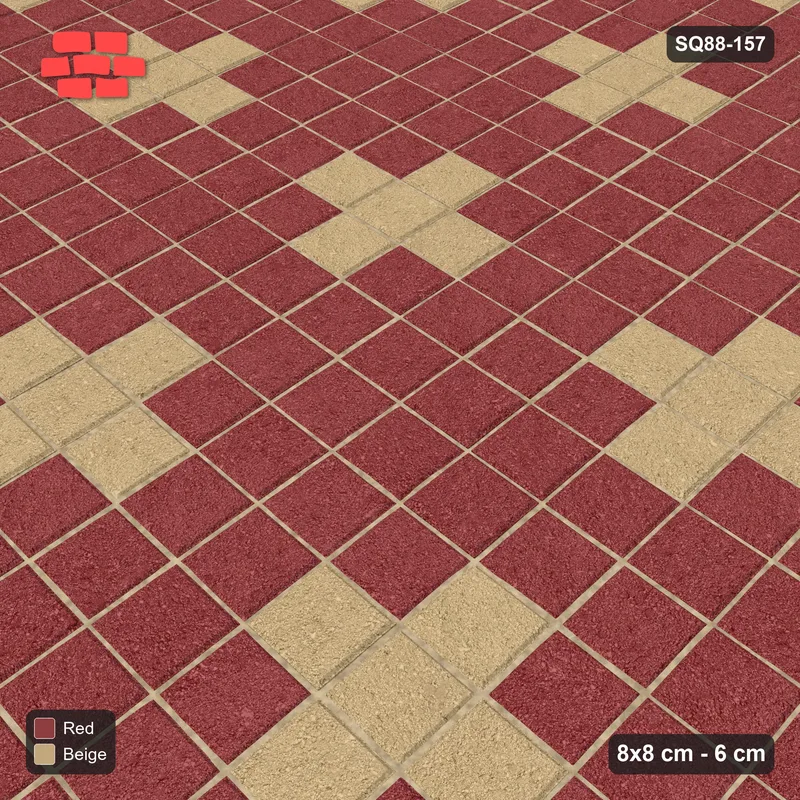 Interlock (Pasco) 8x8 cm · SQ88-157 · Stack Bond Plus Motifs Every 5 Cobbles · Side view Interlock (Pasco) 8x8 cm · SQ88-157 · Stack Bond Plus Motifs Every 5 Cobbles · Side view