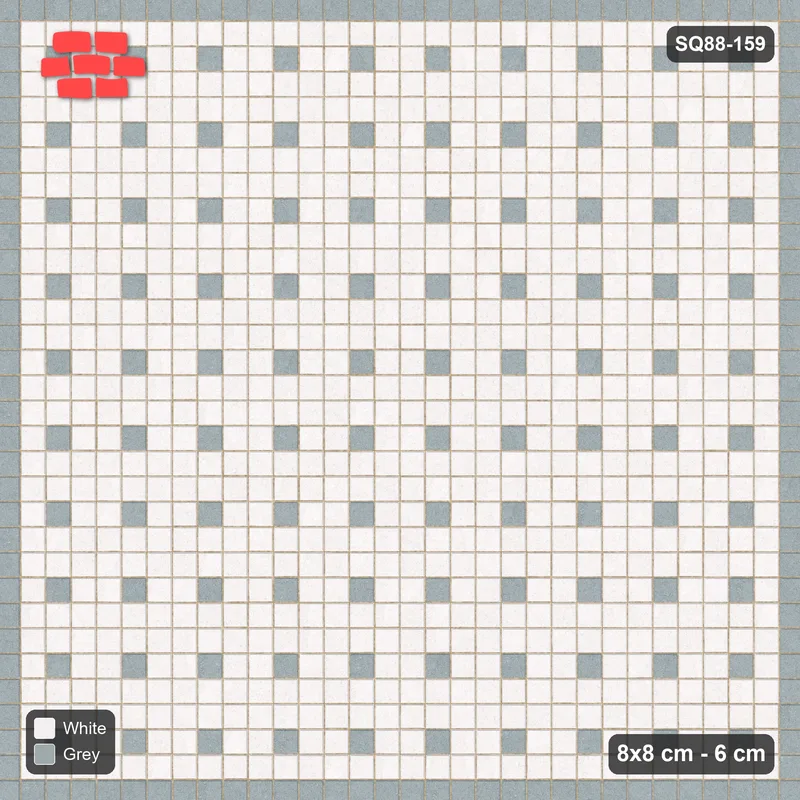 Interlock (Pasco) 8x8 cm · SQ88-159 · Stack Bond Spot Accents Every 3 Cobbles in Single Cobble Border · Top view Interlock (Pasco) 8x8 cm · SQ88-159 · Stack Bond Spot Accents Every 3 Cobbles in Single Cobble Border · Top view
