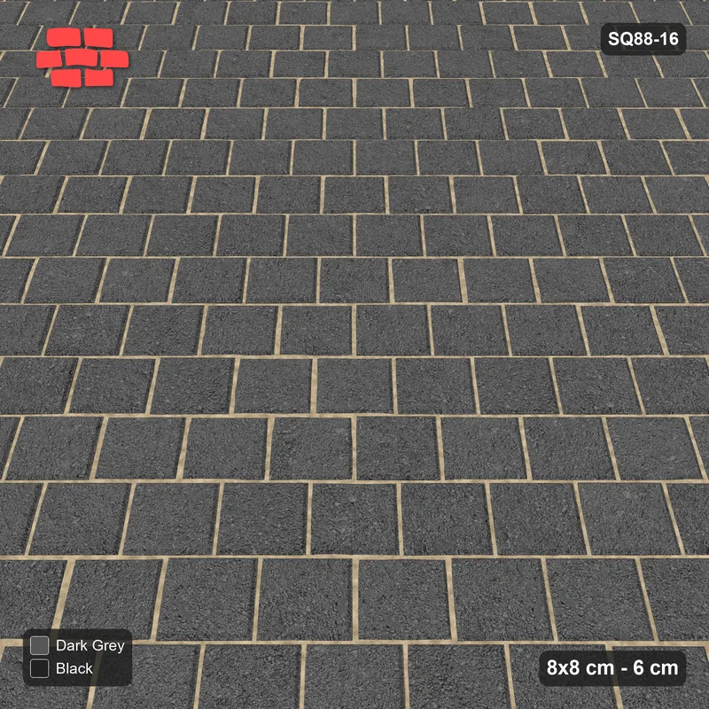 Interlock (Pasco) 8x8 cm · SQ88-16 · Diagonal Running Bond in Kerb Frame · Side view Interlock (Pasco) 8x8 cm · SQ88-16 · Diagonal Running Bond in Kerb Frame · Side view