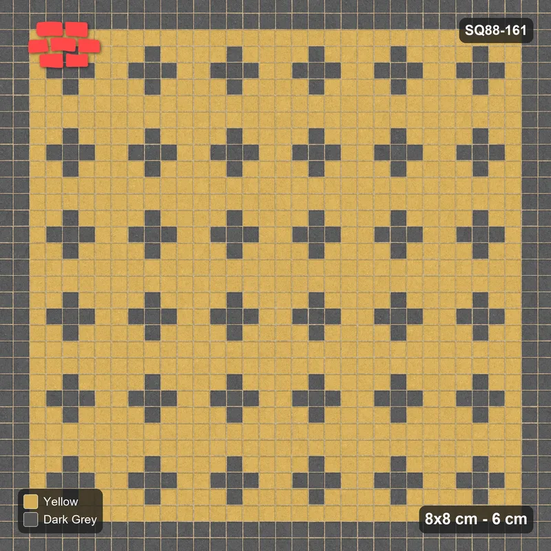 Interlock (Pasco) 8x8 cm · SQ88-161 · Stack Bond Plus Motifs Every 5 Cobbles in Double Cobble Border · Top view Interlock (Pasco) 8x8 cm · SQ88-161 · Stack Bond Plus Motifs Every 5 Cobbles in Double Cobble Border · Top view