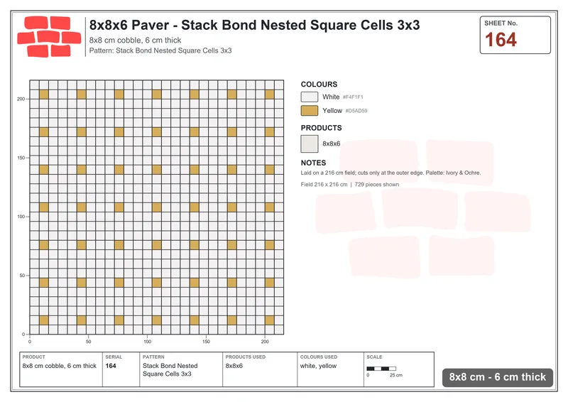 Interlock (Pasco) 8x8 cm · SQ88-164 · Stack Bond Nested Square Cells 3x3 · Laying plan Interlock (Pasco) 8x8 cm · SQ88-164 · Stack Bond Nested Square Cells 3x3 · Laying plan