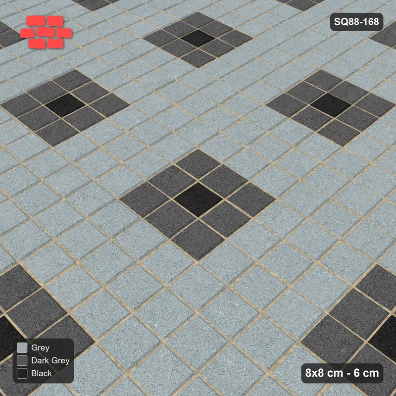 Interlock (Pasco) 8x8 cm · SQ88-168 · Stack Bond Nested Square Cells 5x5 · Side view Interlock (Pasco) 8x8 cm · SQ88-168 · Stack Bond Nested Square Cells 5x5 · Side view