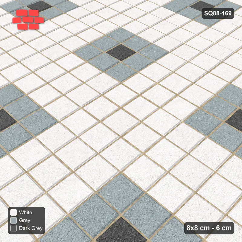 Interlock (Pasco) 8x8 cm · SQ88-169 · Stack Bond Nested Square Cells 5x5 in Kerb Frame · Side view Interlock (Pasco) 8x8 cm · SQ88-169 · Stack Bond Nested Square Cells 5x5 in Kerb Frame · Side view