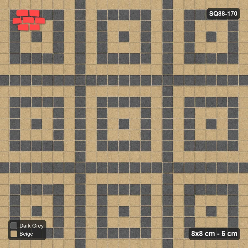 Interlock (Pasco) 8x8 cm · SQ88-170 · Stack Bond Nested Square Cells 7x7 · Top view Interlock (Pasco) 8x8 cm · SQ88-170 · Stack Bond Nested Square Cells 7x7 · Top view