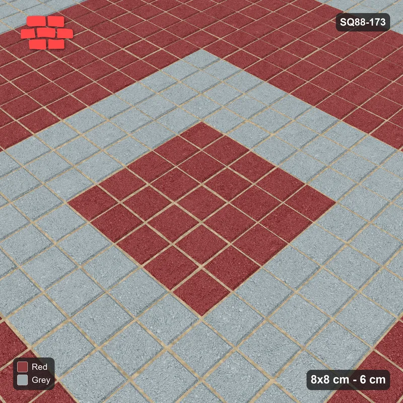 Interlock (Pasco) 8x8 cm · SQ88-173 · Stack Bond Concentric Square Rings 3-Cobble · Side view Interlock (Pasco) 8x8 cm · SQ88-173 · Stack Bond Concentric Square Rings 3-Cobble · Side view
