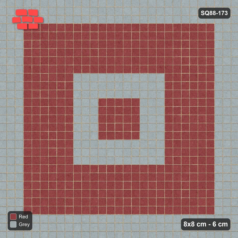 Interlock (Pasco) 8x8 cm · SQ88-173 · Stack Bond Concentric Square Rings 3-Cobble · Top view Interlock (Pasco) 8x8 cm · SQ88-173 · Stack Bond Concentric Square Rings 3-Cobble · Top view