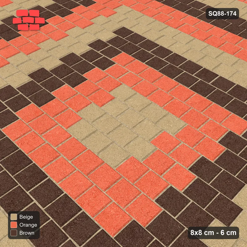 Interlock (Pasco) 8x8 cm · SQ88-174 · Running Bond Concentric Square Rings 2-Cobble · Side view Interlock (Pasco) 8x8 cm · SQ88-174 · Running Bond Concentric Square Rings 2-Cobble · Side view