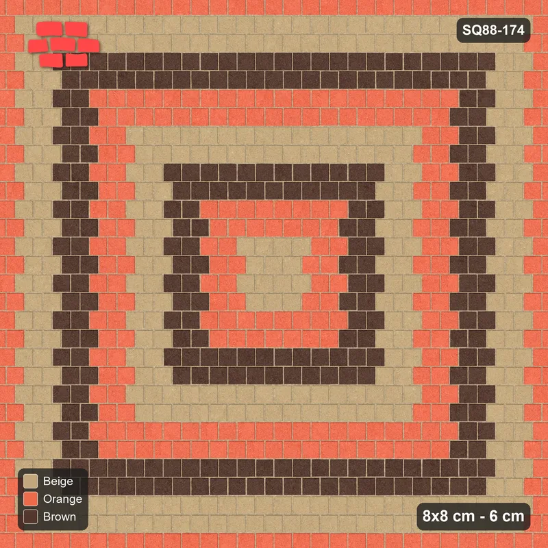 Interlock (Pasco) 8x8 cm · SQ88-174 · Running Bond Concentric Square Rings 2-Cobble · Top view Interlock (Pasco) 8x8 cm · SQ88-174 · Running Bond Concentric Square Rings 2-Cobble · Top view
