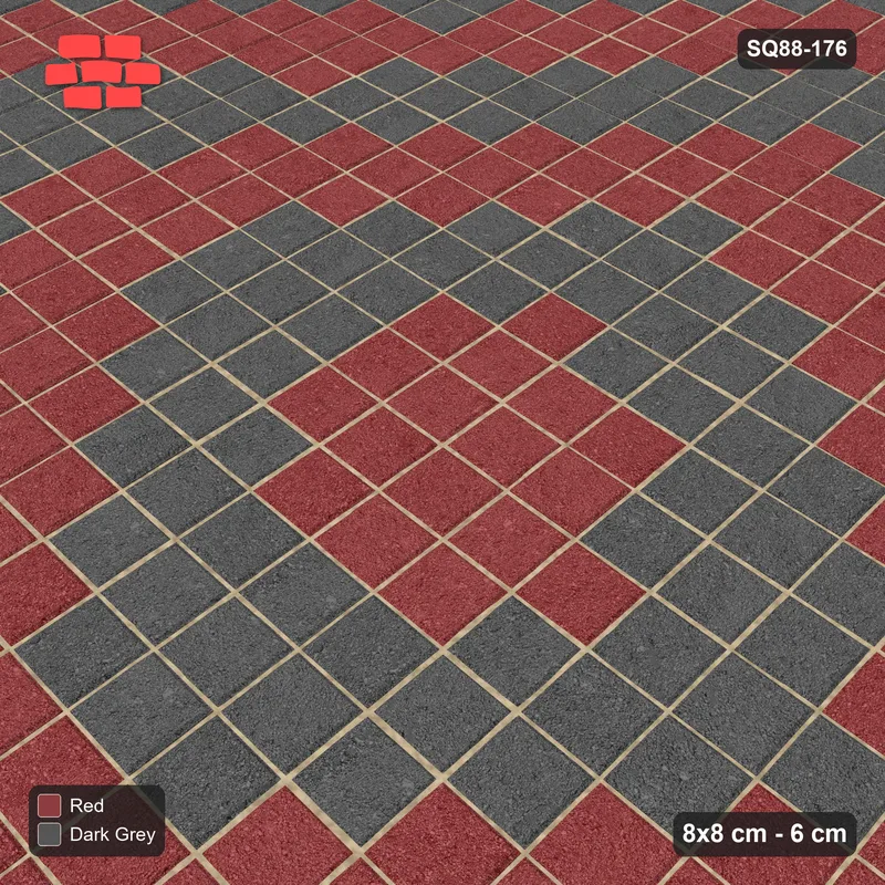 Interlock (Pasco) 8x8 cm · SQ88-176 · Stack Bond Concentric Diamond Rings 3-Cobble in Kerb Frame · Side view Interlock (Pasco) 8x8 cm · SQ88-176 · Stack Bond Concentric Diamond Rings 3-Cobble in Kerb Frame · Side view