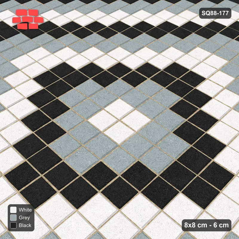 Interlock (Pasco) 8x8 cm · SQ88-177 · Stack Bond Concentric Diamond Rings 2-Cobble · Side view Interlock (Pasco) 8x8 cm · SQ88-177 · Stack Bond Concentric Diamond Rings 2-Cobble · Side view