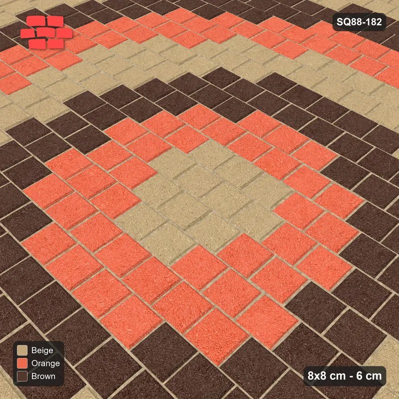Interlock (Pasco) 8x8 cm · SQ88-182 · Running Bond Concentric Circular Rings 2-Cobble · Side view Interlock (Pasco) 8x8 cm · SQ88-182 · Running Bond Concentric Circular Rings 2-Cobble · Side view