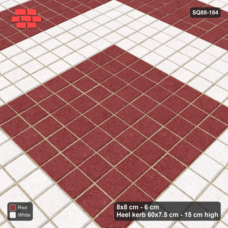 Interlock (Pasco) 8x8 cm · SQ88-184 · Stack Bond Concentric Square Rings 4-Cobble in Kerb Frame · Side view Interlock (Pasco) 8x8 cm · SQ88-184 · Stack Bond Concentric Square Rings 4-Cobble in Kerb Frame · Side view