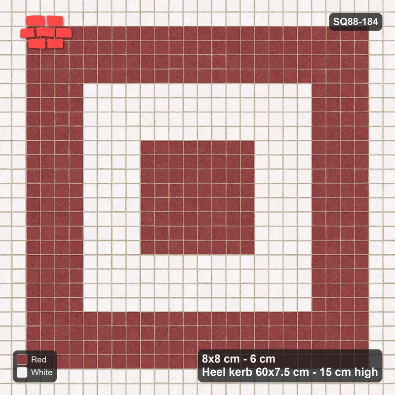 Interlock (Pasco) 8x8 cm · SQ88-184 · Stack Bond Concentric Square Rings 4-Cobble in Kerb Frame · Top view Interlock (Pasco) 8x8 cm · SQ88-184 · Stack Bond Concentric Square Rings 4-Cobble in Kerb Frame · Top view