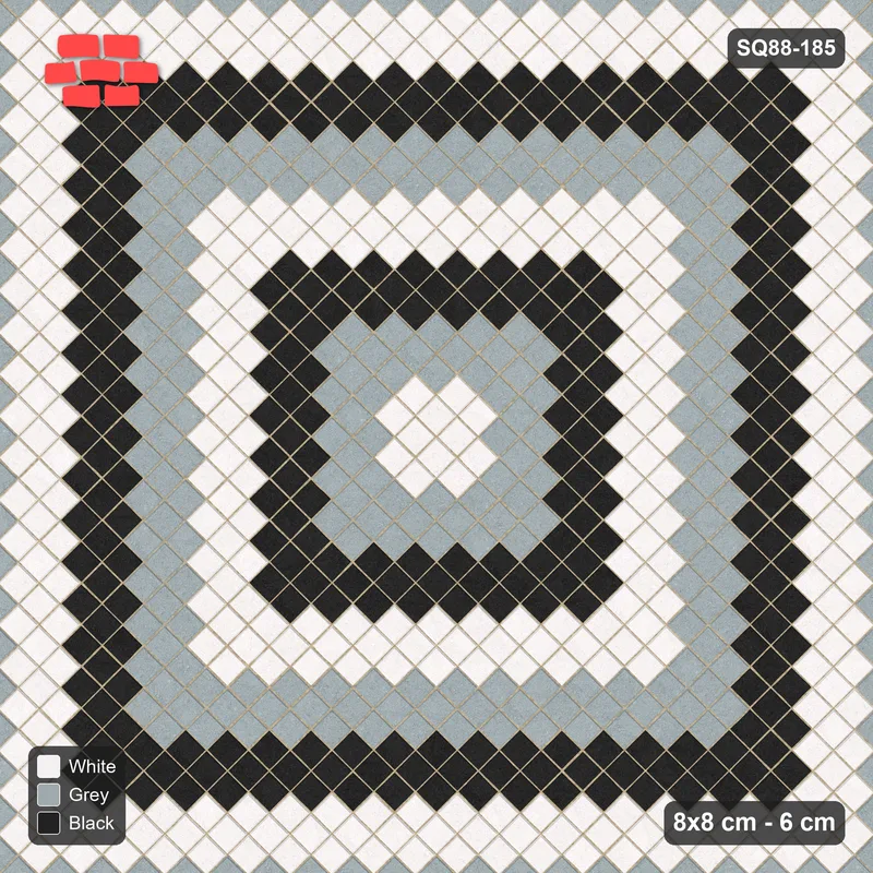 Interlock (Pasco) 8x8 cm · SQ88-185 · Diagonal Stack Bond Concentric Diamond Rings 3-Cobble · Top view Interlock (Pasco) 8x8 cm · SQ88-185 · Diagonal Stack Bond Concentric Diamond Rings 3-Cobble · Top view