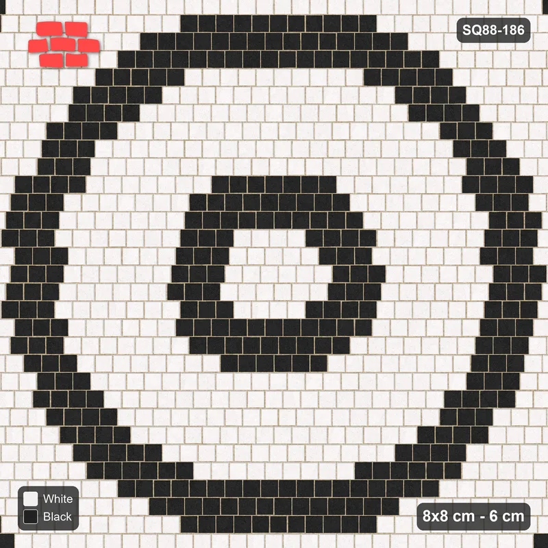 Interlock (Pasco) 8x8 cm · SQ88-186 · Quarter-Offset Running Bond Concentric Circular Rings 3-Cobble · Top view Interlock (Pasco) 8x8 cm · SQ88-186 · Quarter-Offset Running Bond Concentric Circular Rings 3-Cobble · Top view