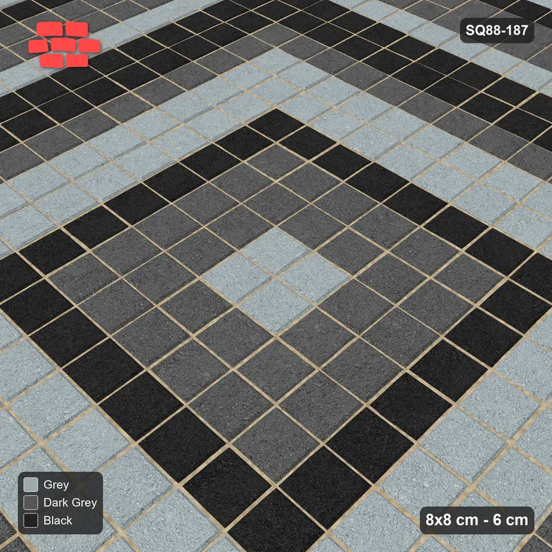 Interlock (Pasco) 8x8 cm · SQ88-187 · Stack Bond Concentric Square Rings 1.5-Cobble · Side view Interlock (Pasco) 8x8 cm · SQ88-187 · Stack Bond Concentric Square Rings 1.5-Cobble · Side view