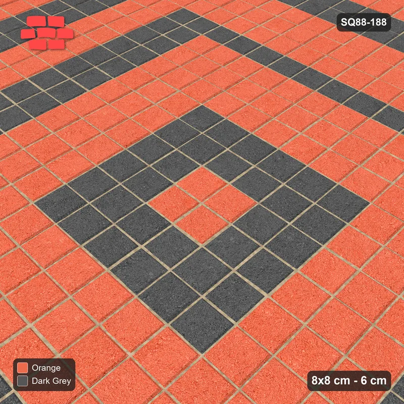 Interlock (Pasco) 8x8 cm · SQ88-188 · Stack Bond Concentric Square Rings 1.5-Cobble in Kerb Frame · Side view Interlock (Pasco) 8x8 cm · SQ88-188 · Stack Bond Concentric Square Rings 1.5-Cobble in Kerb Frame · Side view