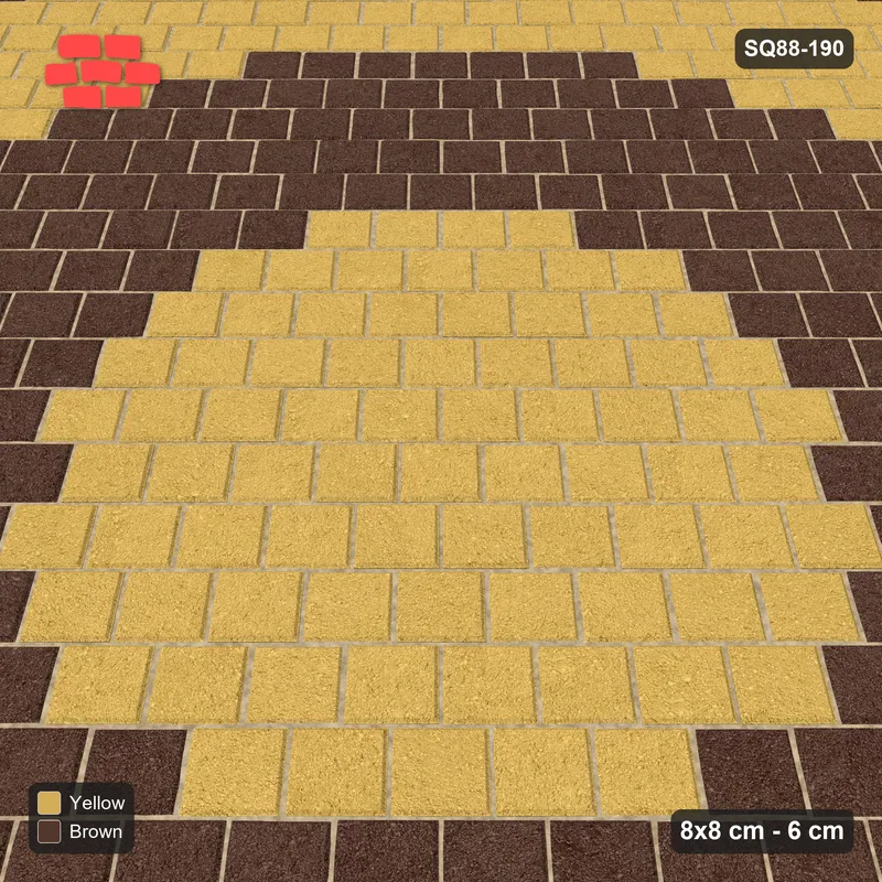 Interlock (Pasco) 8x8 cm · SQ88-190 · Diagonal Running Bond Concentric Circular Rings 5-Cobble · Side view Interlock (Pasco) 8x8 cm · SQ88-190 · Diagonal Running Bond Concentric Circular Rings 5-Cobble · Side view