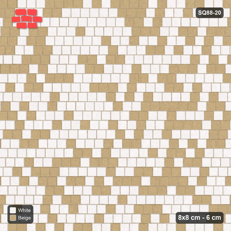 Interlock (Pasco) 8x8 cm · SQ88-20 · Running Bond Ivory Blend · Top view Interlock (Pasco) 8x8 cm · SQ88-20 · Running Bond Ivory Blend · Top view