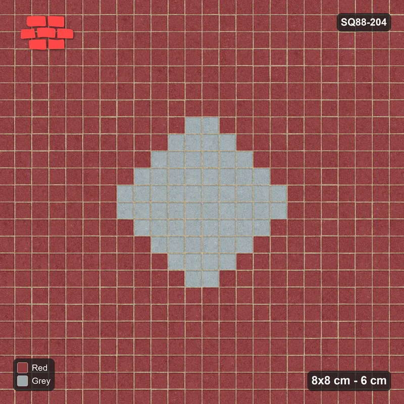 Interlock (Pasco) 8x8 cm · SQ88-204 · Stack Bond Diamond Centre Medallion with Ring in Single Cobble Border · Top view Interlock (Pasco) 8x8 cm · SQ88-204 · Stack Bond Diamond Centre Medallion with Ring in Single Cobble Border · Top view