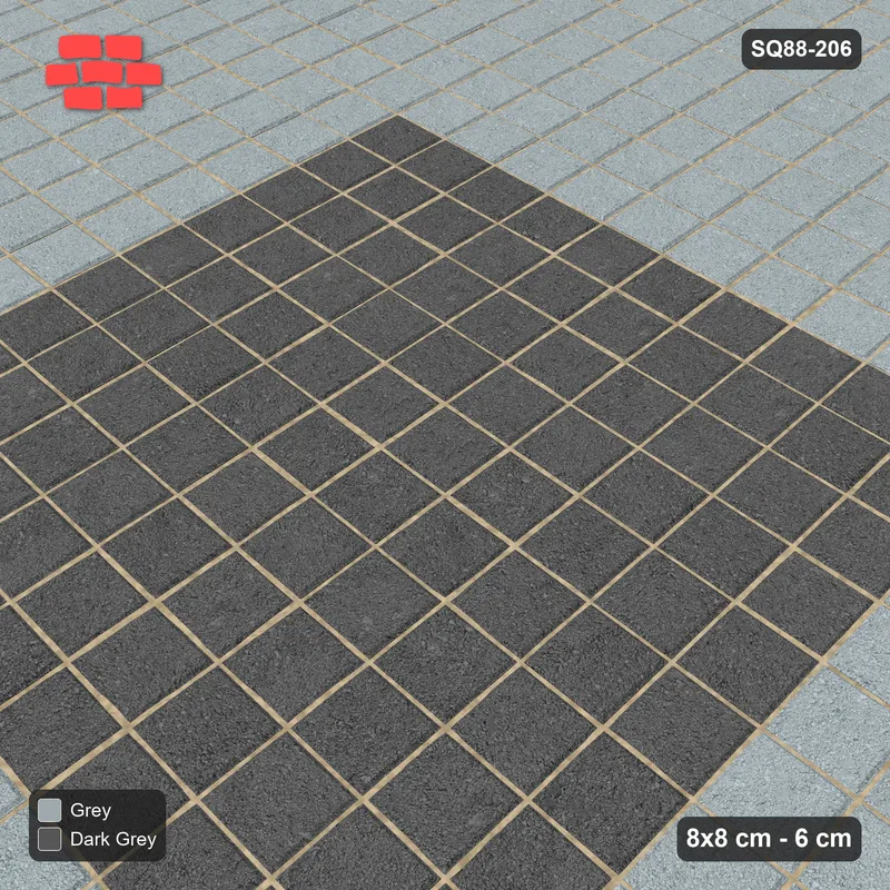Interlock (Pasco) 8x8 cm · SQ88-206 · Stack Bond Square Centre Medallion with Ring in Kerb Frame · Side view Interlock (Pasco) 8x8 cm · SQ88-206 · Stack Bond Square Centre Medallion with Ring in Kerb Frame · Side view