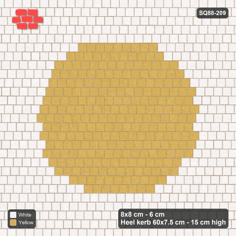Interlock (Pasco) 8x8 cm · SQ88-209 · Third-Offset Running Bond Round Centre Medallion in Kerb Frame · Top view Interlock (Pasco) 8x8 cm · SQ88-209 · Third-Offset Running Bond Round Centre Medallion in Kerb Frame · Top view