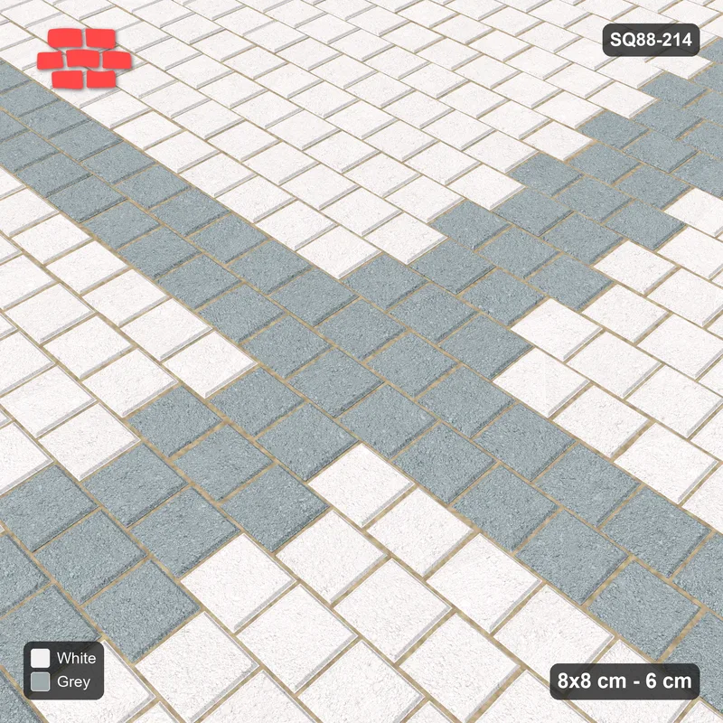 Interlock (Pasco) 8x8 cm · SQ88-214 · Running Bond Cross Bands 3-Cobble · Side view Interlock (Pasco) 8x8 cm · SQ88-214 · Running Bond Cross Bands 3-Cobble · Side view