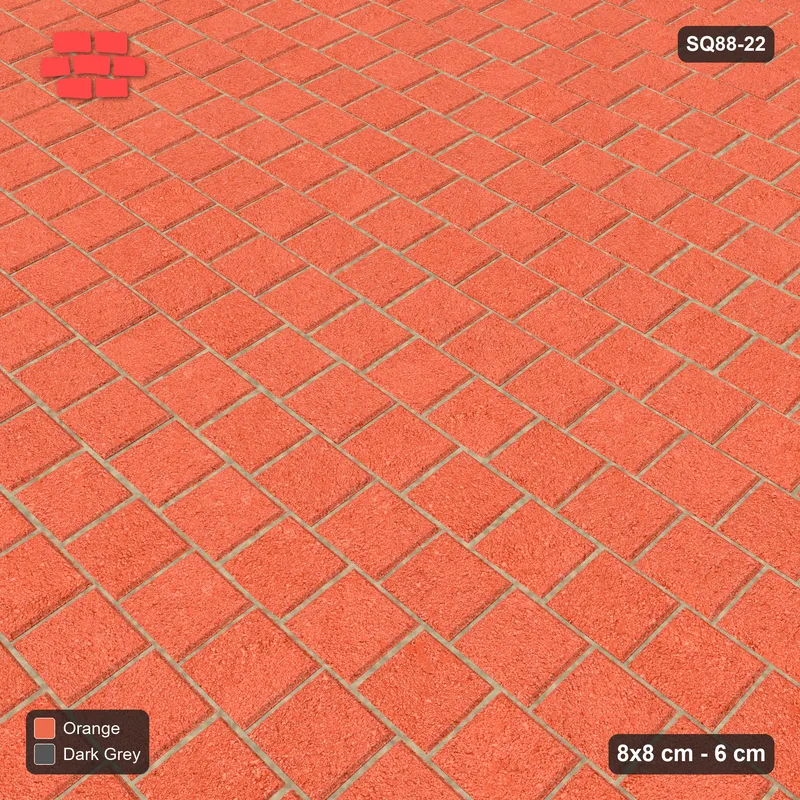 Interlock (Pasco) 8x8 cm · SQ88-22 · Running Bond Third Offset with Dark Kerb Frame · Side view Interlock (Pasco) 8x8 cm · SQ88-22 · Running Bond Third Offset with Dark Kerb Frame · Side view