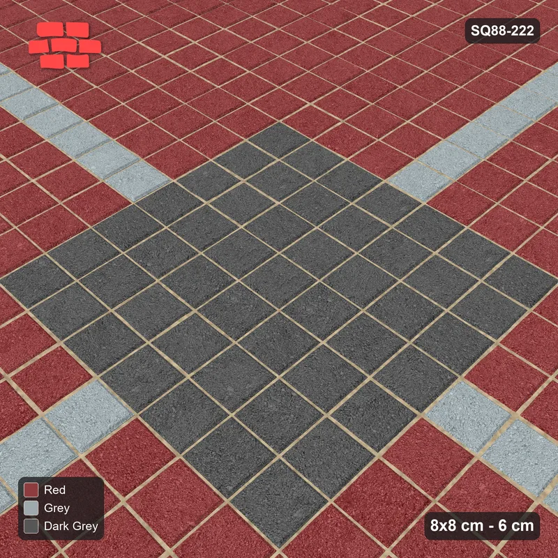 Interlock (Pasco) 8x8 cm · SQ88-222 · Stack Bond Cross Bands with Centre Medallion in Kerb Frame · Side view Interlock (Pasco) 8x8 cm · SQ88-222 · Stack Bond Cross Bands with Centre Medallion in Kerb Frame · Side view