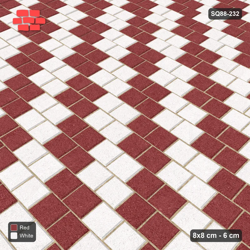 Interlock (Pasco) 8x8 cm · SQ88-232 · Running Bond Two-Tone Diagonal Steps 2-Cobble · Side view Interlock (Pasco) 8x8 cm · SQ88-232 · Running Bond Two-Tone Diagonal Steps 2-Cobble · Side view