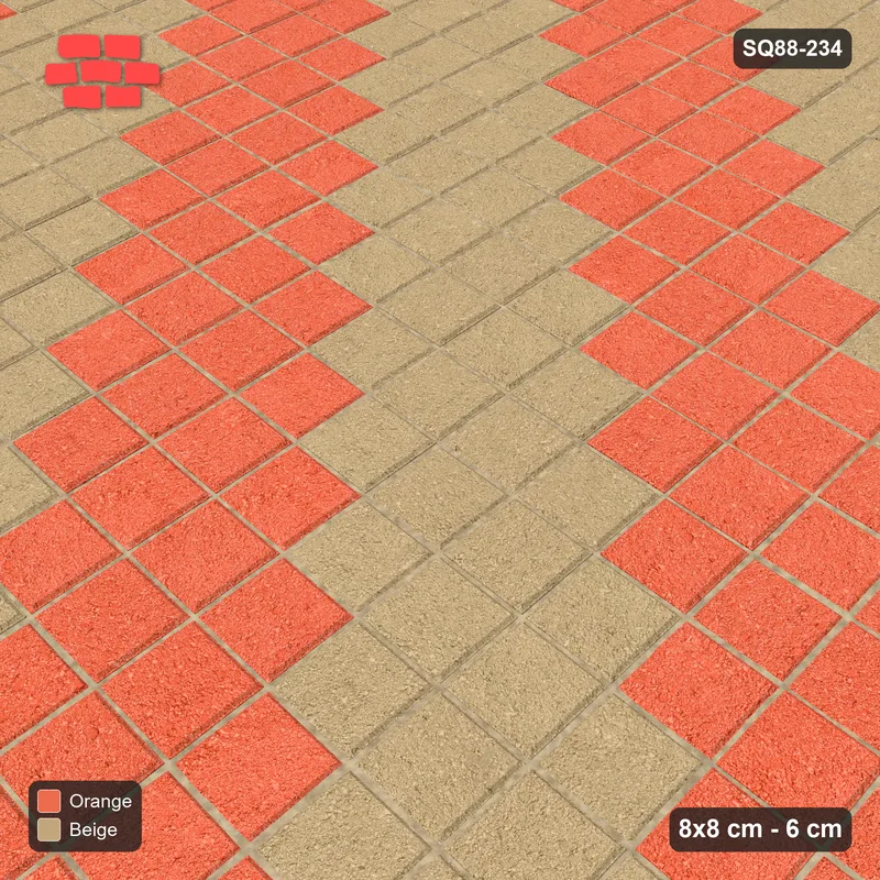 Interlock (Pasco) 8x8 cm · SQ88-234 · Stack Bond Two-Tone Diagonal Steps 4-Cobble · Side view Interlock (Pasco) 8x8 cm · SQ88-234 · Stack Bond Two-Tone Diagonal Steps 4-Cobble · Side view