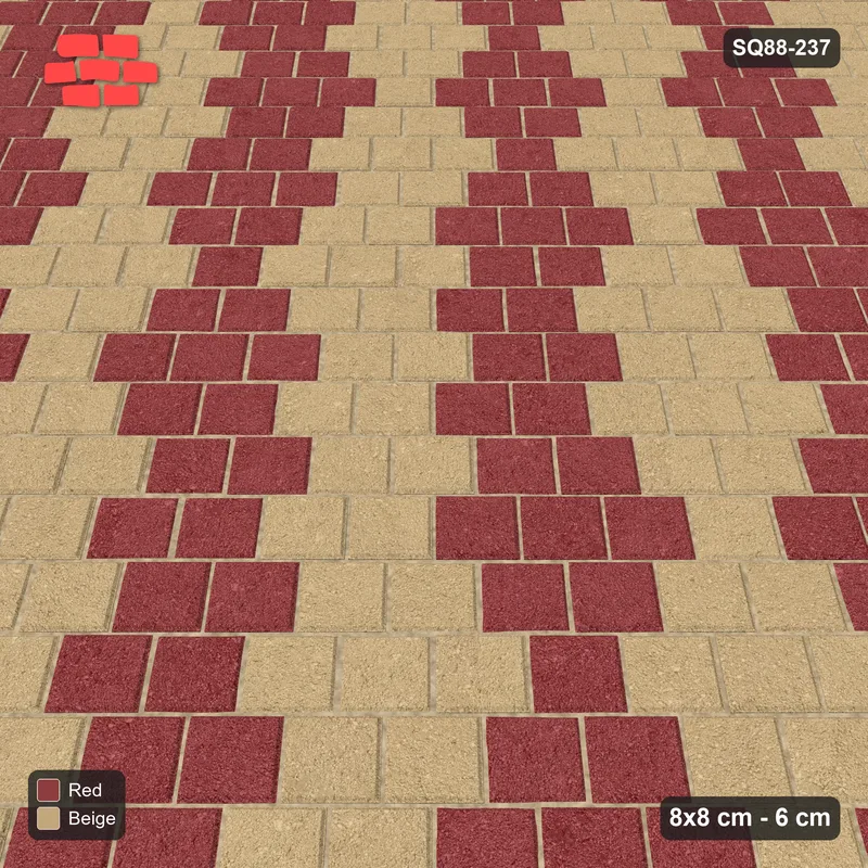 Interlock (Pasco) 8x8 cm · SQ88-237 · Diagonal Running Bond Two-Tone Diagonal Steps 3-Cobble · Side view Interlock (Pasco) 8x8 cm · SQ88-237 · Diagonal Running Bond Two-Tone Diagonal Steps 3-Cobble · Side view