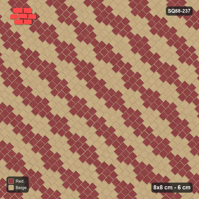 Interlock (Pasco) 8x8 cm · SQ88-237 · Diagonal Running Bond Two-Tone Diagonal Steps 3-Cobble · Top view Interlock (Pasco) 8x8 cm · SQ88-237 · Diagonal Running Bond Two-Tone Diagonal Steps 3-Cobble · Top view