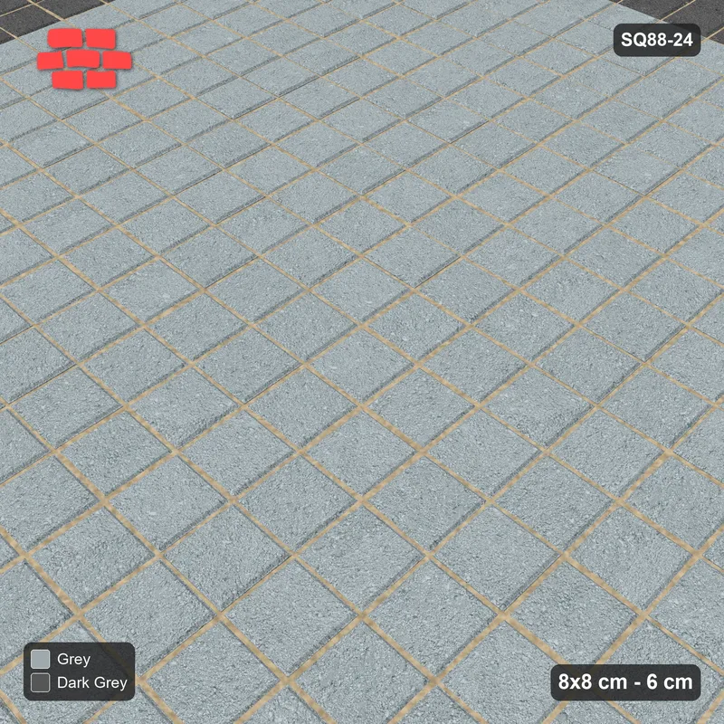 Interlock (Pasco) 8x8 cm · SQ88-24 · Stack Bond in Double Cobble Border · Side view Interlock (Pasco) 8x8 cm · SQ88-24 · Stack Bond in Double Cobble Border · Side view