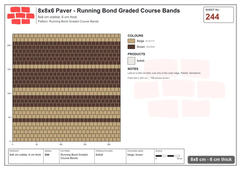 Interlock (Pasco) 8x8 cm · SQ88-244 · Running Bond Graded Course Bands · Laying plan Interlock (Pasco) 8x8 cm · SQ88-244 · Running Bond Graded Course Bands · Laying plan