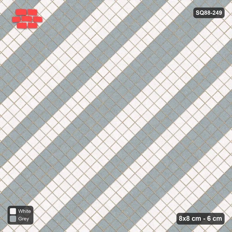 Interlock (Pasco) 8x8 cm · SQ88-249 · Diagonal Stack Bond Stepped Wide Bands · Top view Interlock (Pasco) 8x8 cm · SQ88-249 · Diagonal Stack Bond Stepped Wide Bands · Top view