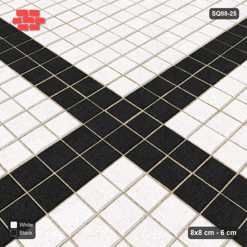 Interlock (Pasco) 8x8 cm · SQ88-25 · Stack Bond Cobble Cross · Side view Interlock (Pasco) 8x8 cm · SQ88-25 · Stack Bond Cobble Cross · Side view