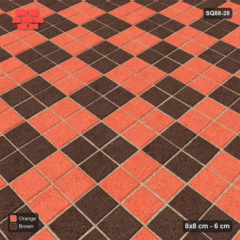 Interlock (Pasco) 8x8 cm · SQ88-28 · Stack Bond Two-Cobble Checker · Side view Interlock (Pasco) 8x8 cm · SQ88-28 · Stack Bond Two-Cobble Checker · Side view