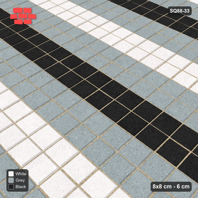 Interlock (Pasco) 8x8 cm · SQ88-33 · Stack Bond Tonal Course Stripes · Side view Interlock (Pasco) 8x8 cm · SQ88-33 · Stack Bond Tonal Course Stripes · Side view